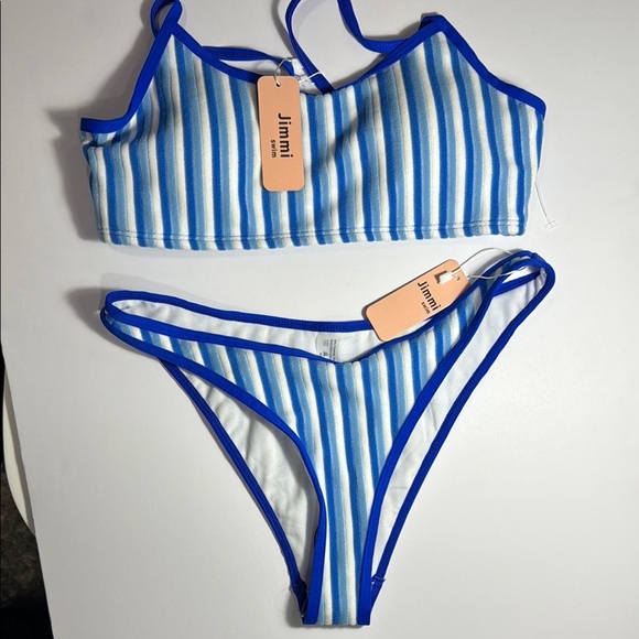 Jimmi Blue / White Striped Bikini Set Size Small Top and Bottom - Picture 1 of 5